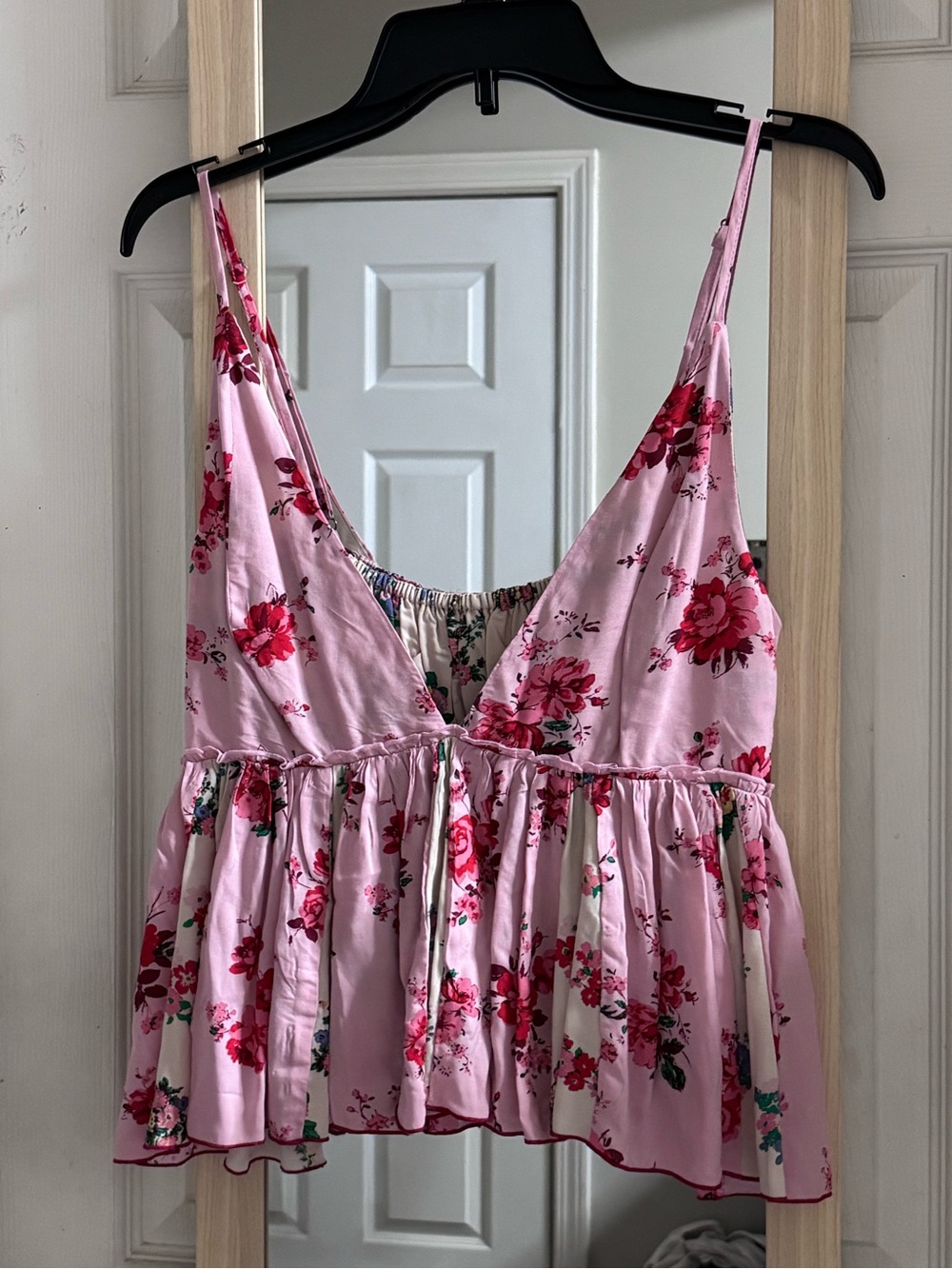 Free People Pink Floral Satin Spaghetti Strap Cami